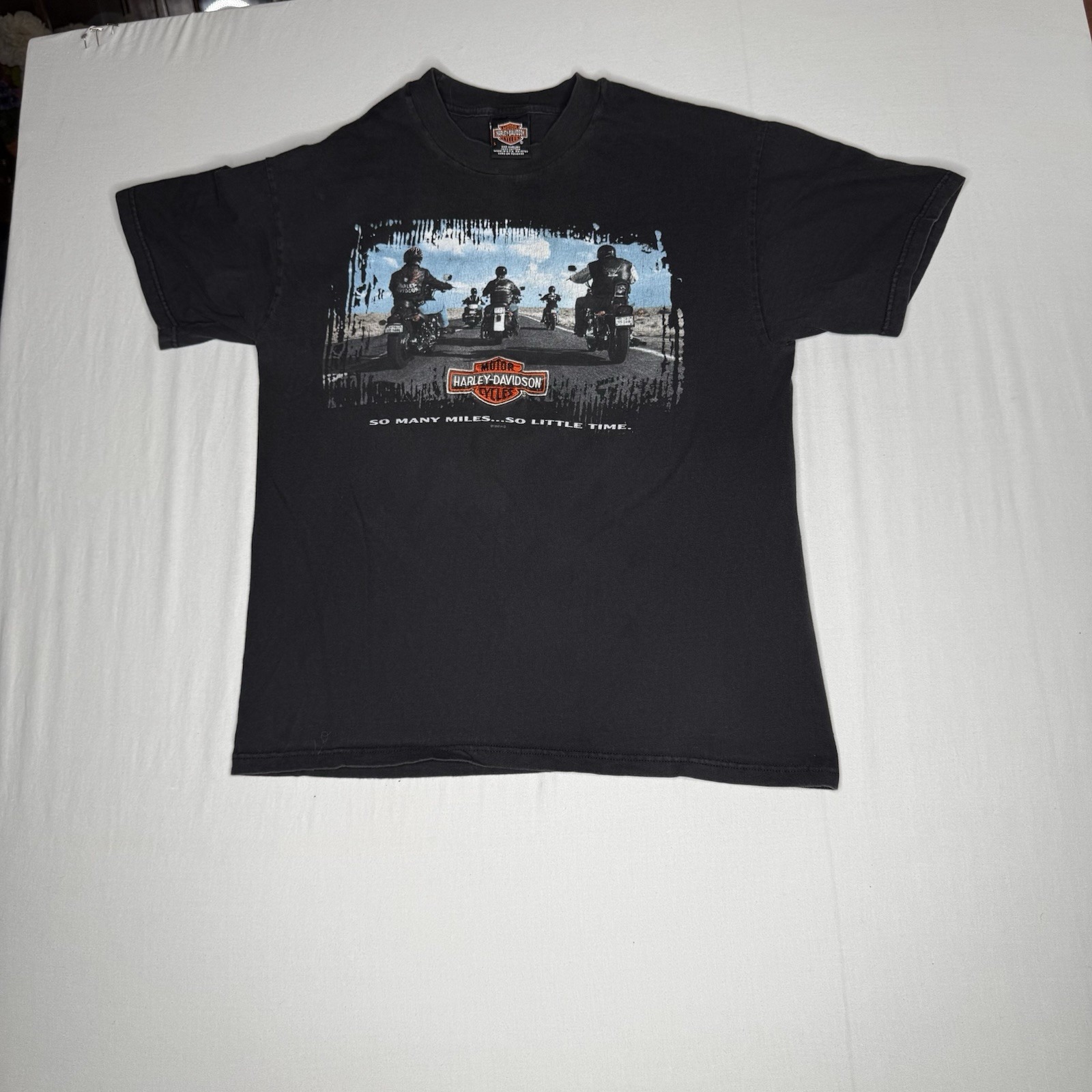 Harley Davidson T Shirt Black Mens Large 1998 So Many Miles New Jersey Embroider